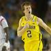 Michigan Spike Albrecht celebrates a three-point basket by Albrecht in the first half at the Georgia Dome in the national championship game in Atlanta on Monday, April 8, 2013. Melanie Maxwell I AnnArbor.com